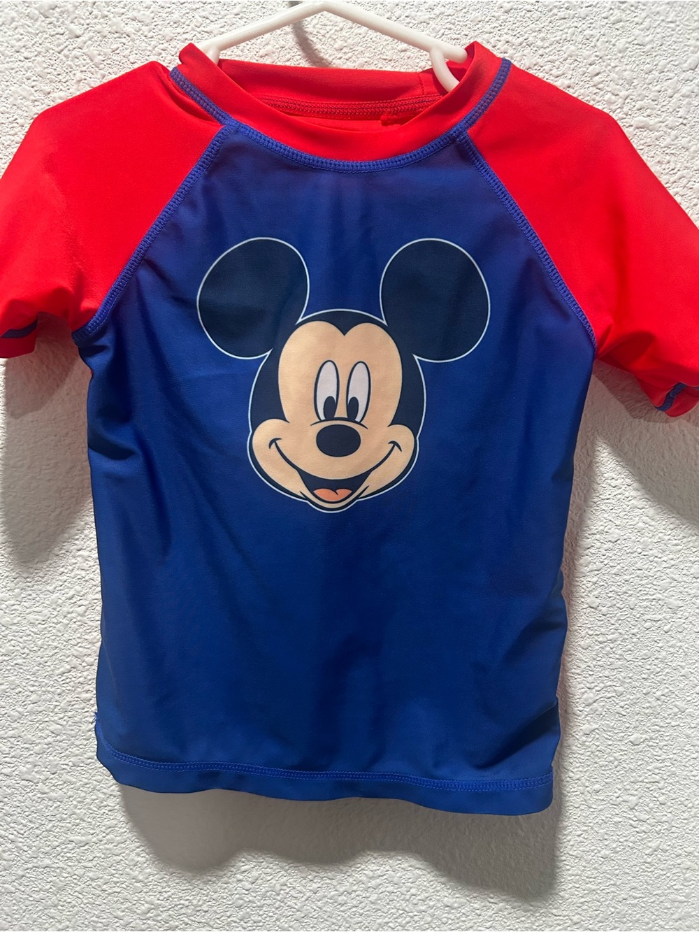 Disney Kids Short Sleeve Rash Guard - Blue Body with Red Sleeves